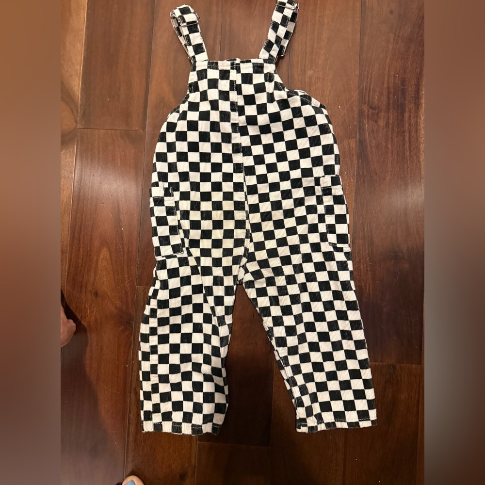 Black and White Checkered Kids Overalls - Picture 2 of 5
